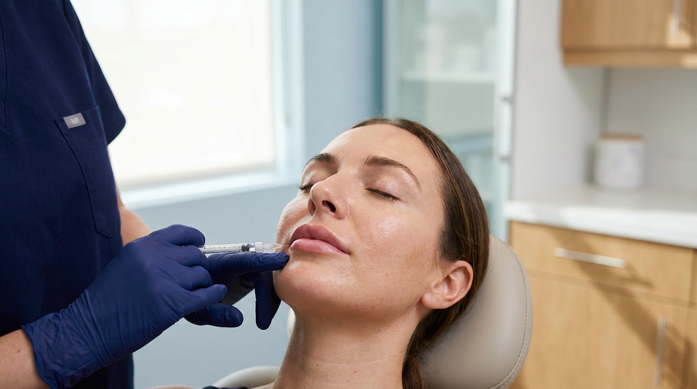 Lip filler injection close-up