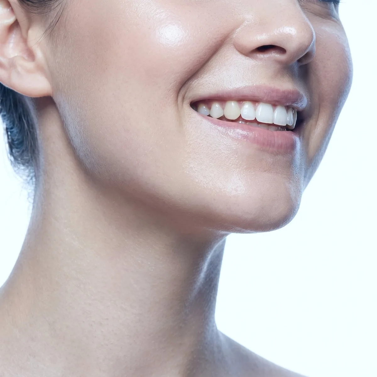 Close-up of a clear jawline after acne treatment at BHRC