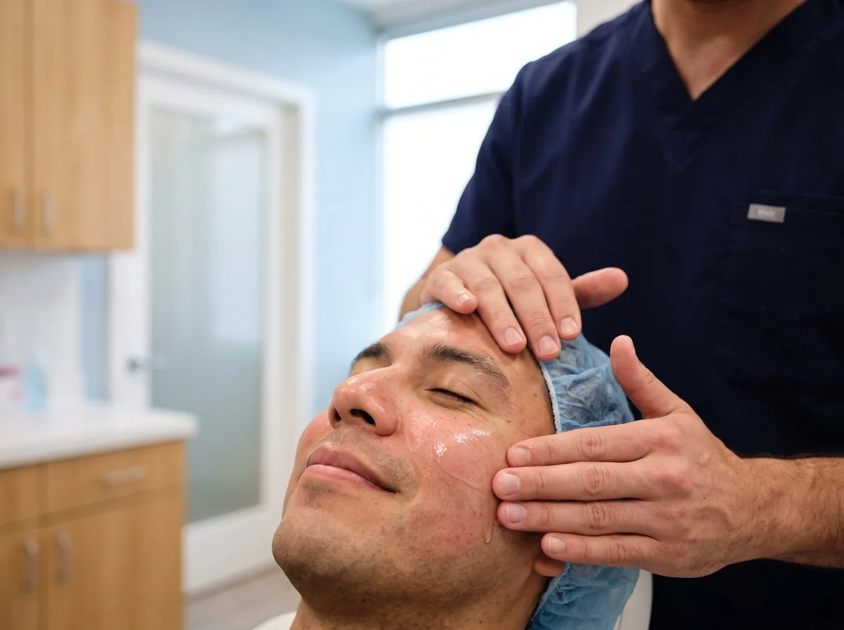 A BHRC provider applying aftercare after acne treatment