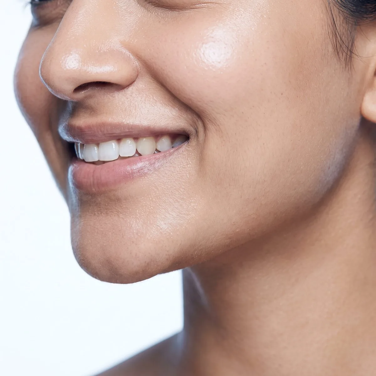 Close-up of a defined jawline after anti-aging treatment at BHRC