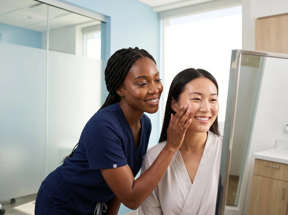 A BHRC provider assessing facial ageing with a patient