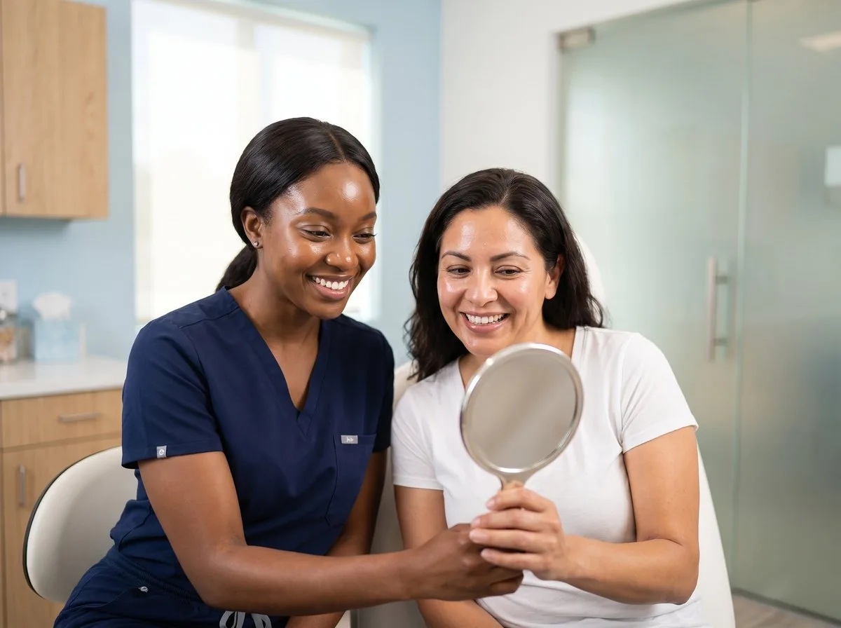 A BHRC injector discussing biostimulator options with a patient