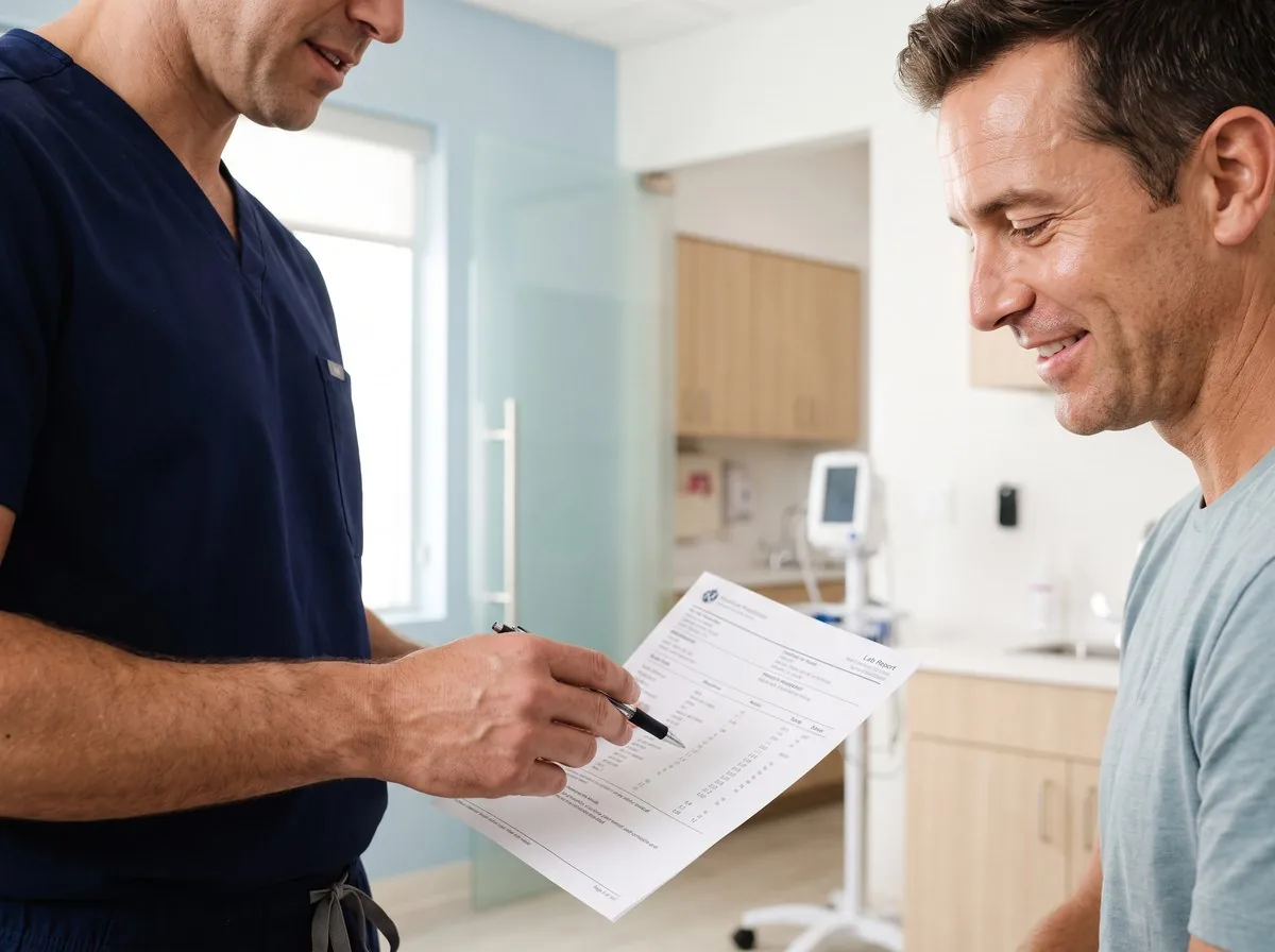A BHRC provider reviewing hormone lab results with a patient
