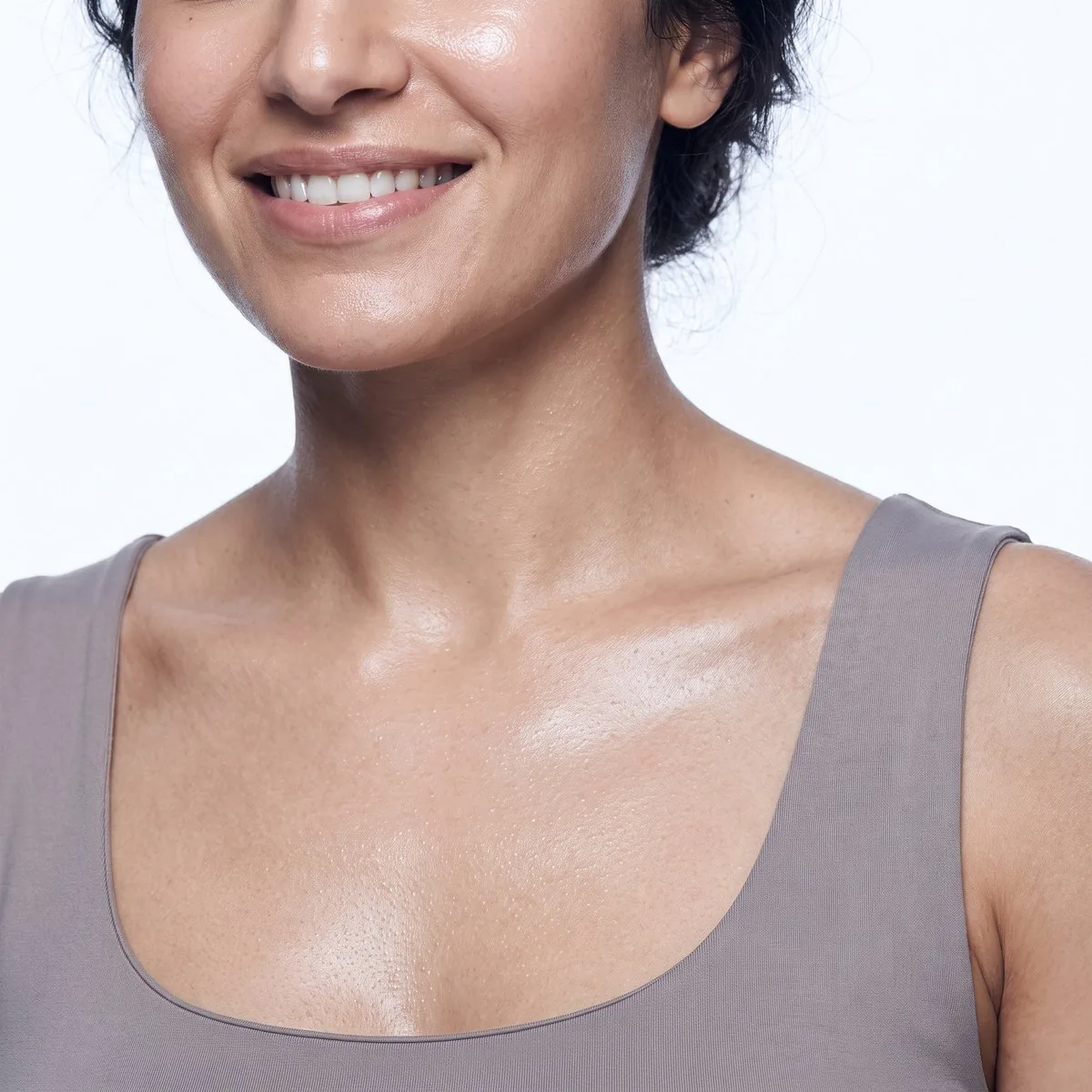 Close-up of the decolletage after Clear + Brilliant at BHRC