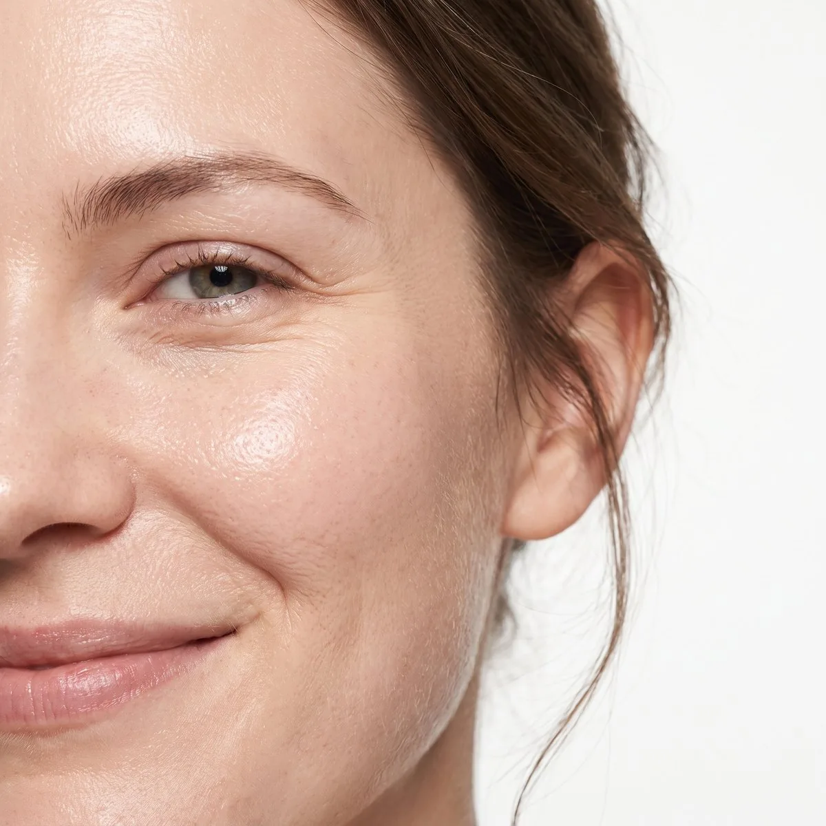 Close-up of smooth skin with softened fine lines after treatment at BHRC