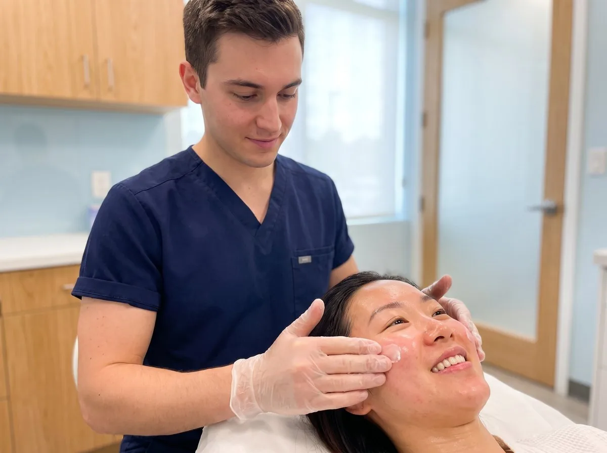 A BHRC specialist applying aftercare after a laser treatment