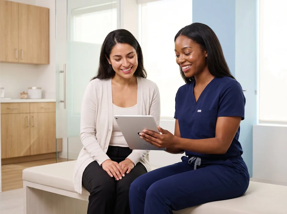 A BHRC laser specialist discussing Clear + Brilliant with a patient