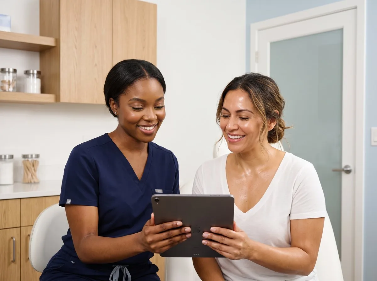 A BHRC provider discussing a CO2 laser treatment plan with a patient