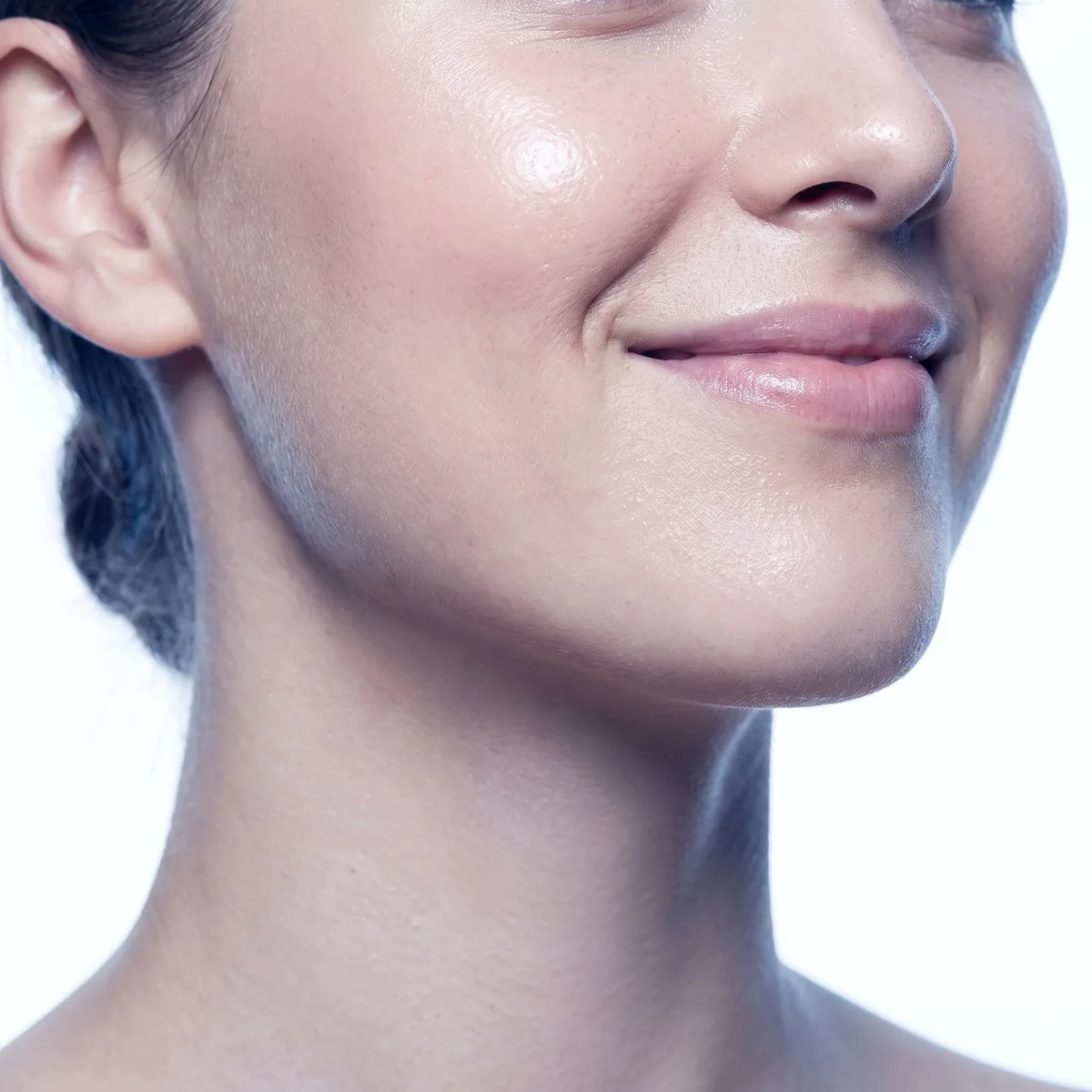 Close-up of clear skin after an acne peel at BHRC