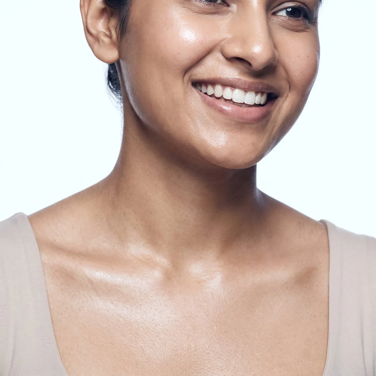 Close-up of the decolletage after a body peel at BHRC