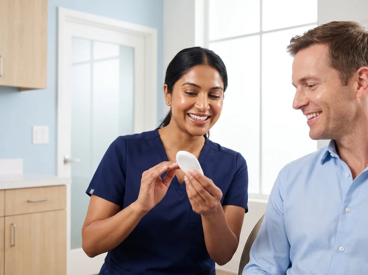 A BHRC provider explaining Cell Sound therapy to a patient