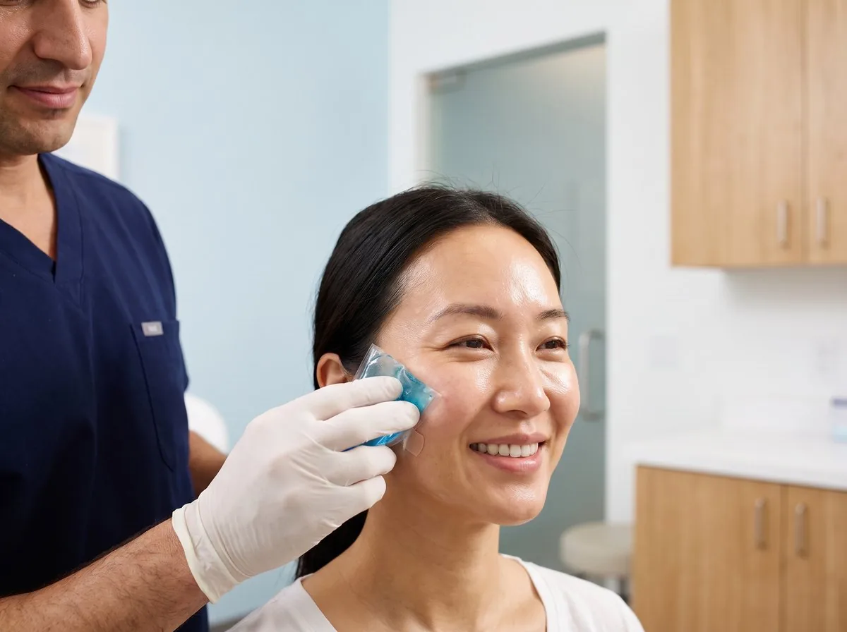A BHRC injector applying aftercare after filler