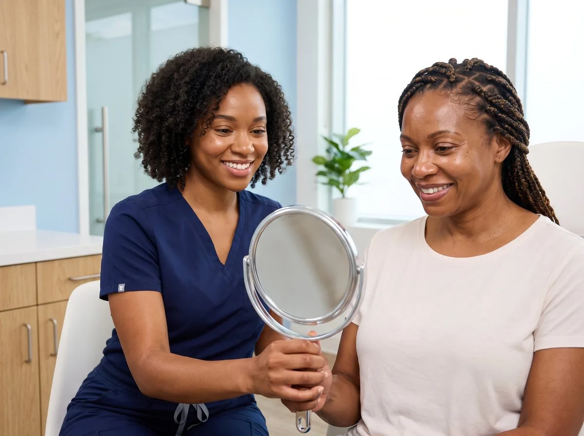 A BHRC injector discussing filler options with a patient