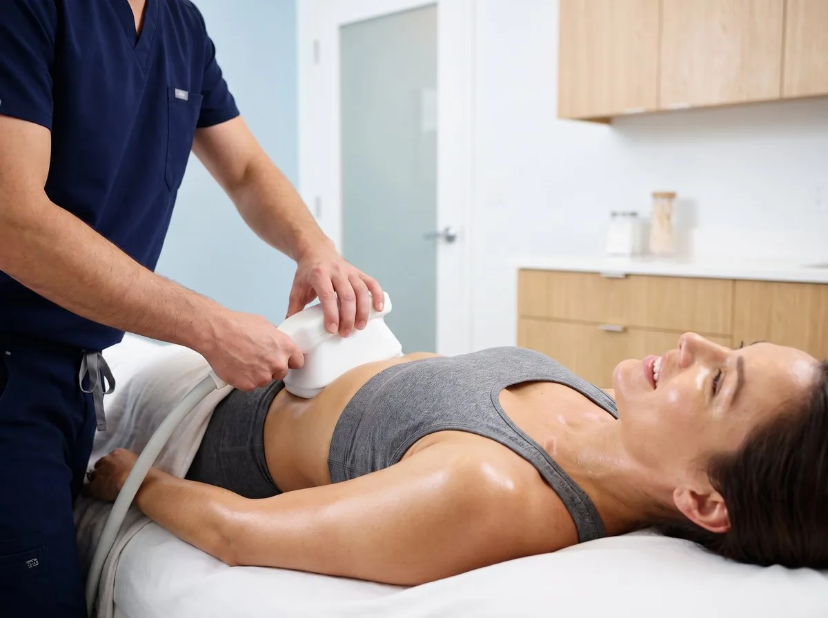 A BHRC provider positioning an Emsculpt applicator