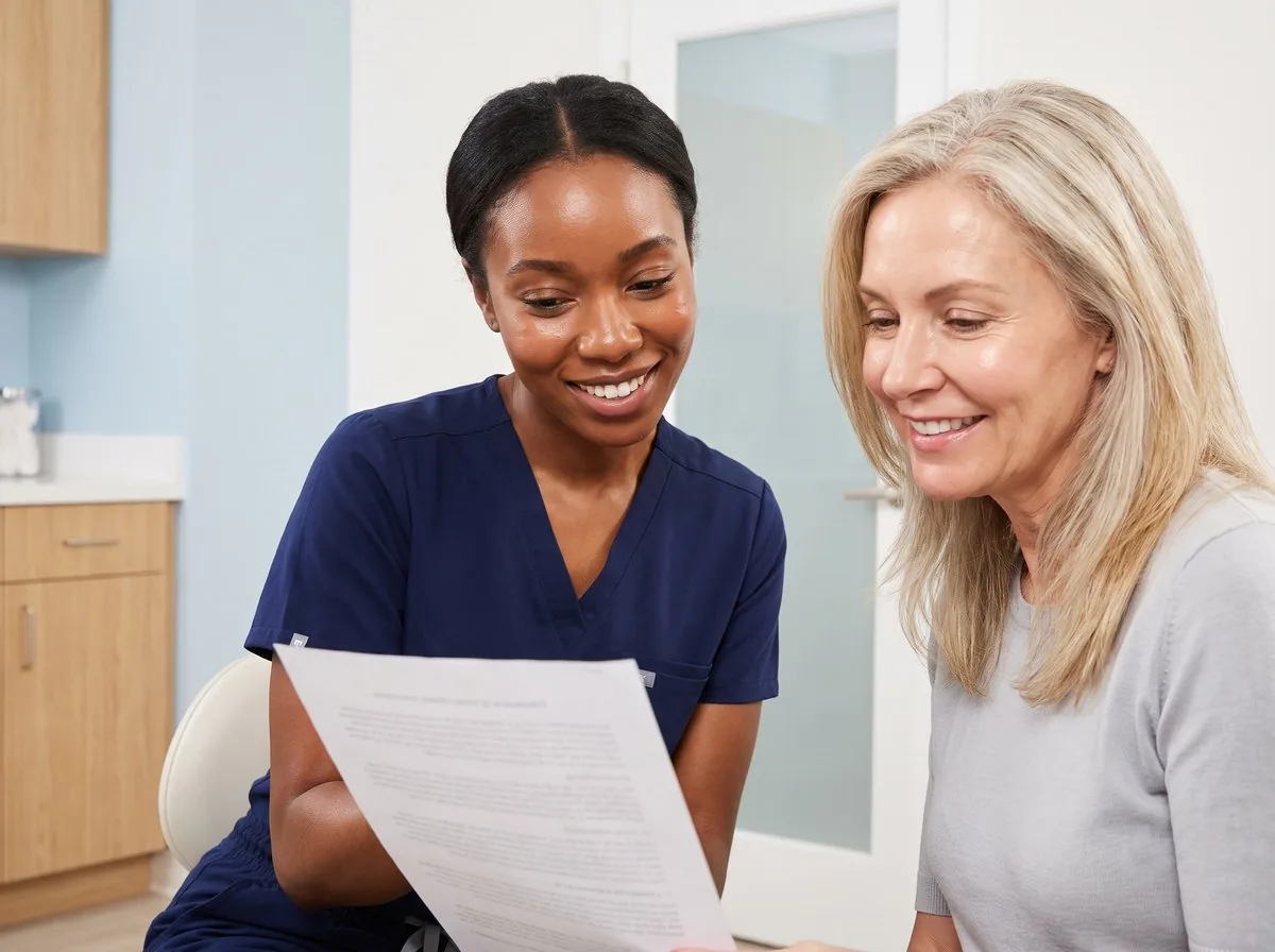 A BHRC provider reviewing hormone panel results with a patient