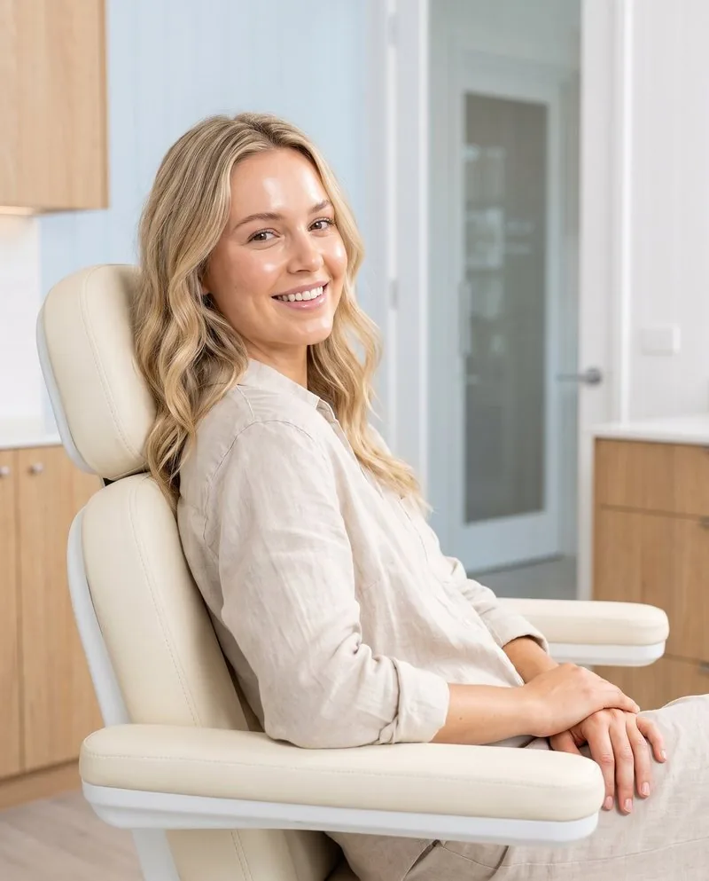 A BHRC patient seated in a treatment chair before neurotoxin treatment