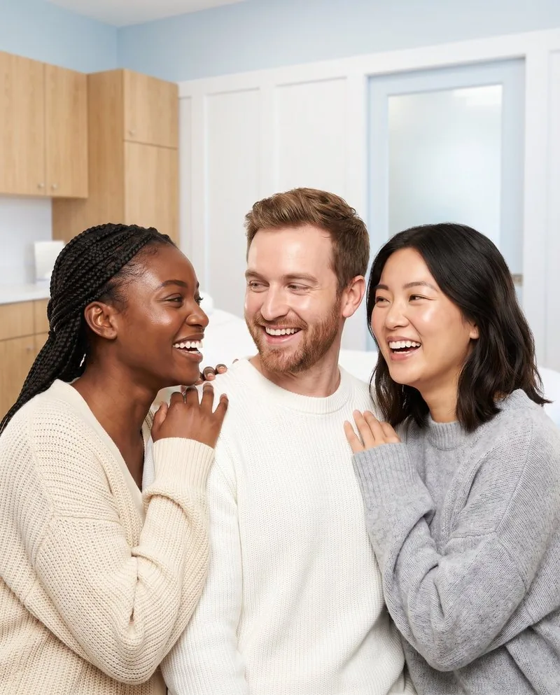 Three friends laughing together after treatment at BHRC
