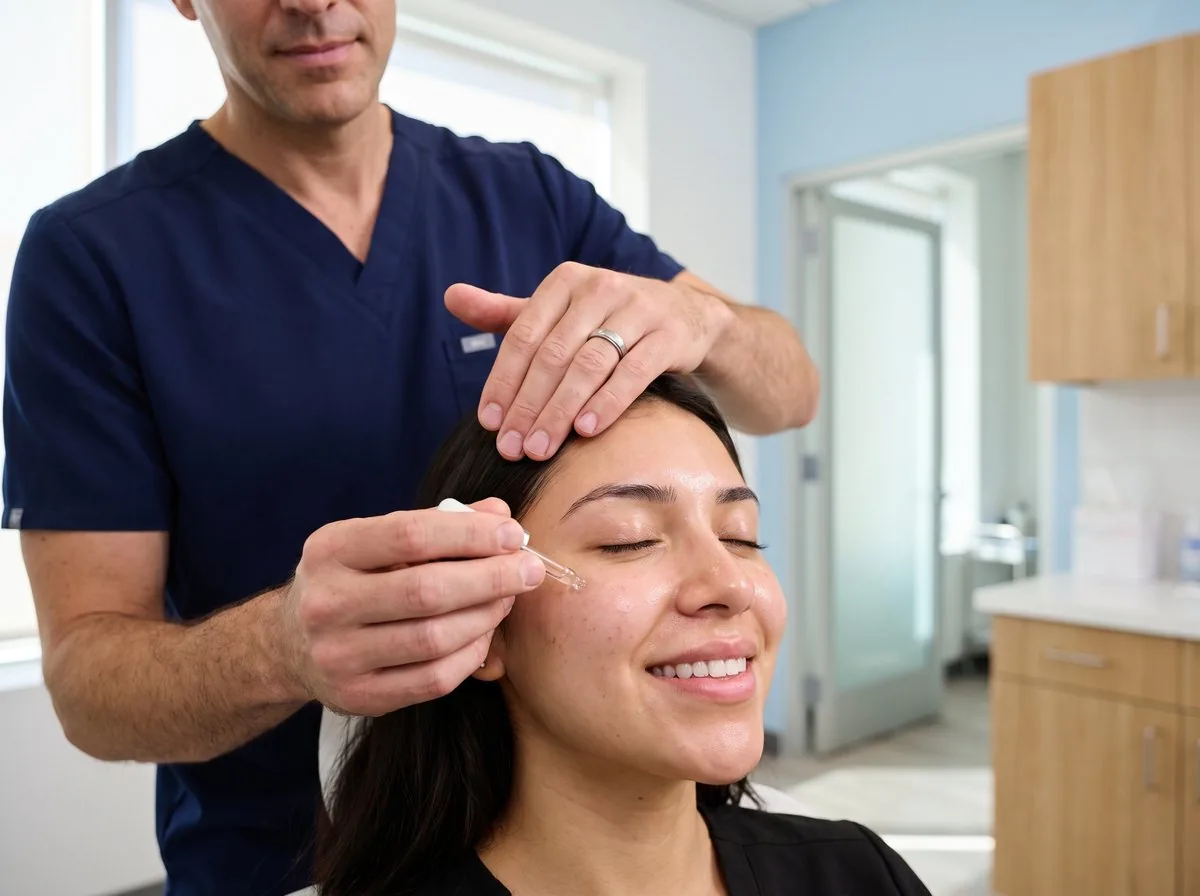 A BHRC provider finishing a HydraFacial treatment