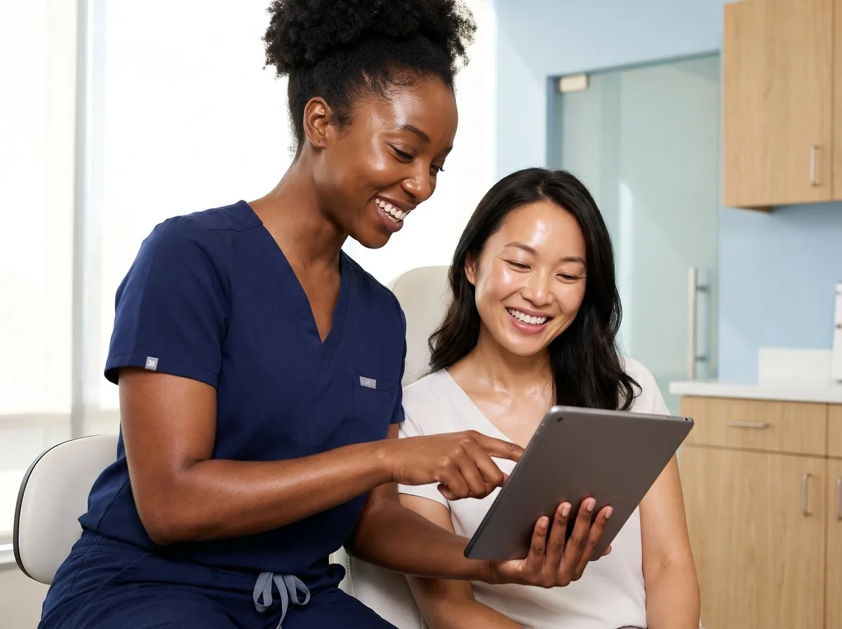 A BHRC provider discussing a HydraFacial with a patient