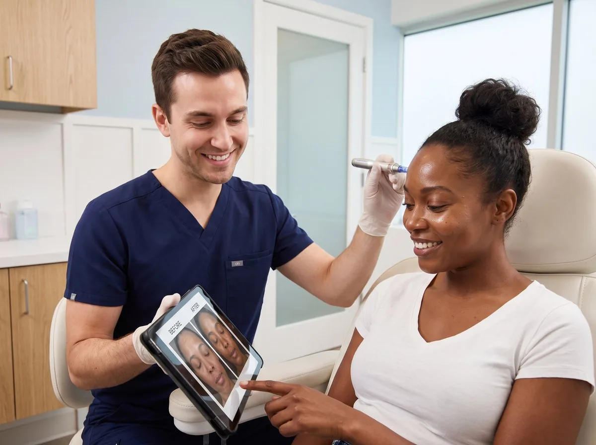 A BHRC provider reviewing hair restoration progress with a patient