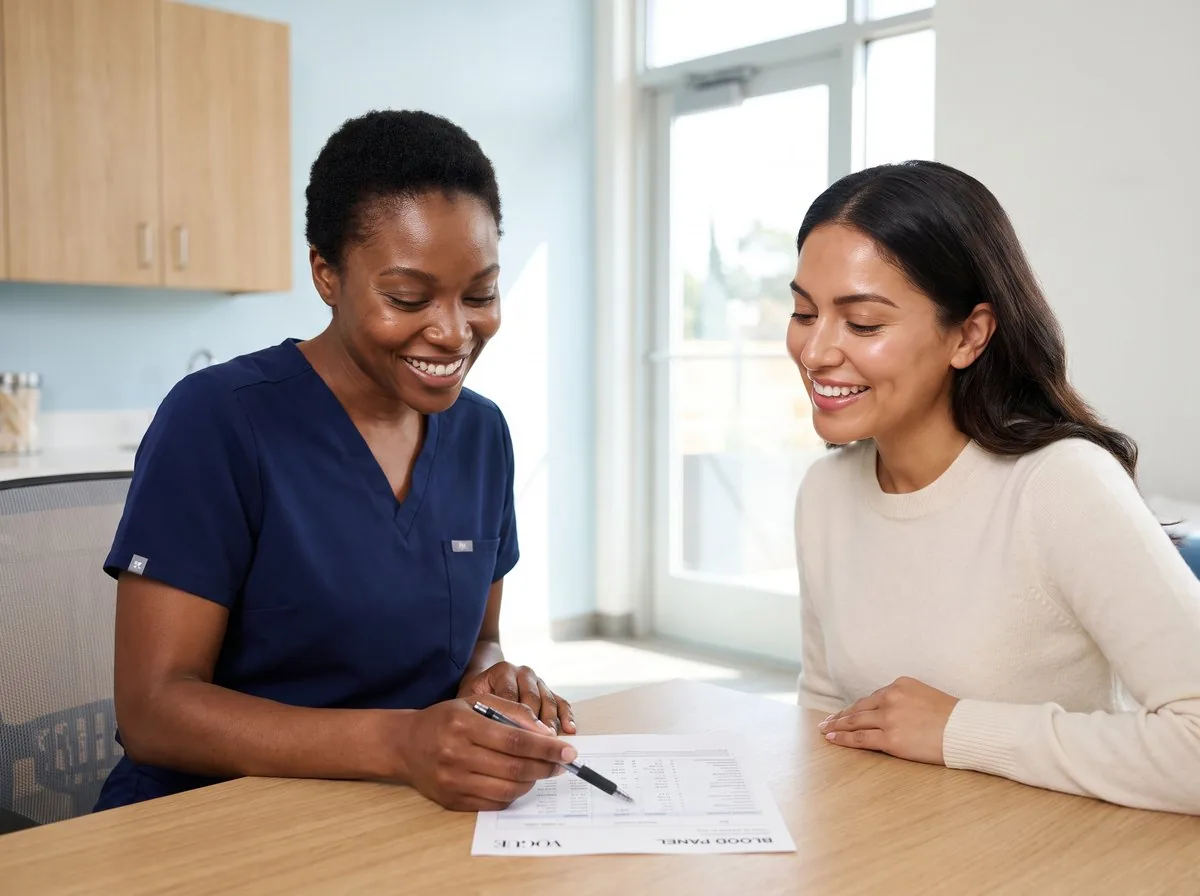 A BHRC provider reviewing blood work with a hair loss patient