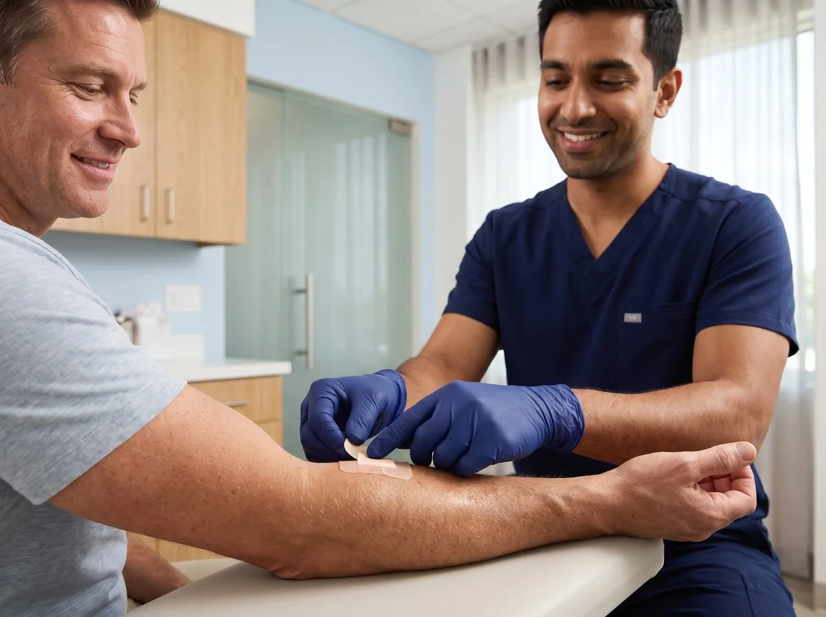 A BHRC provider removing a cannula after an infusion
