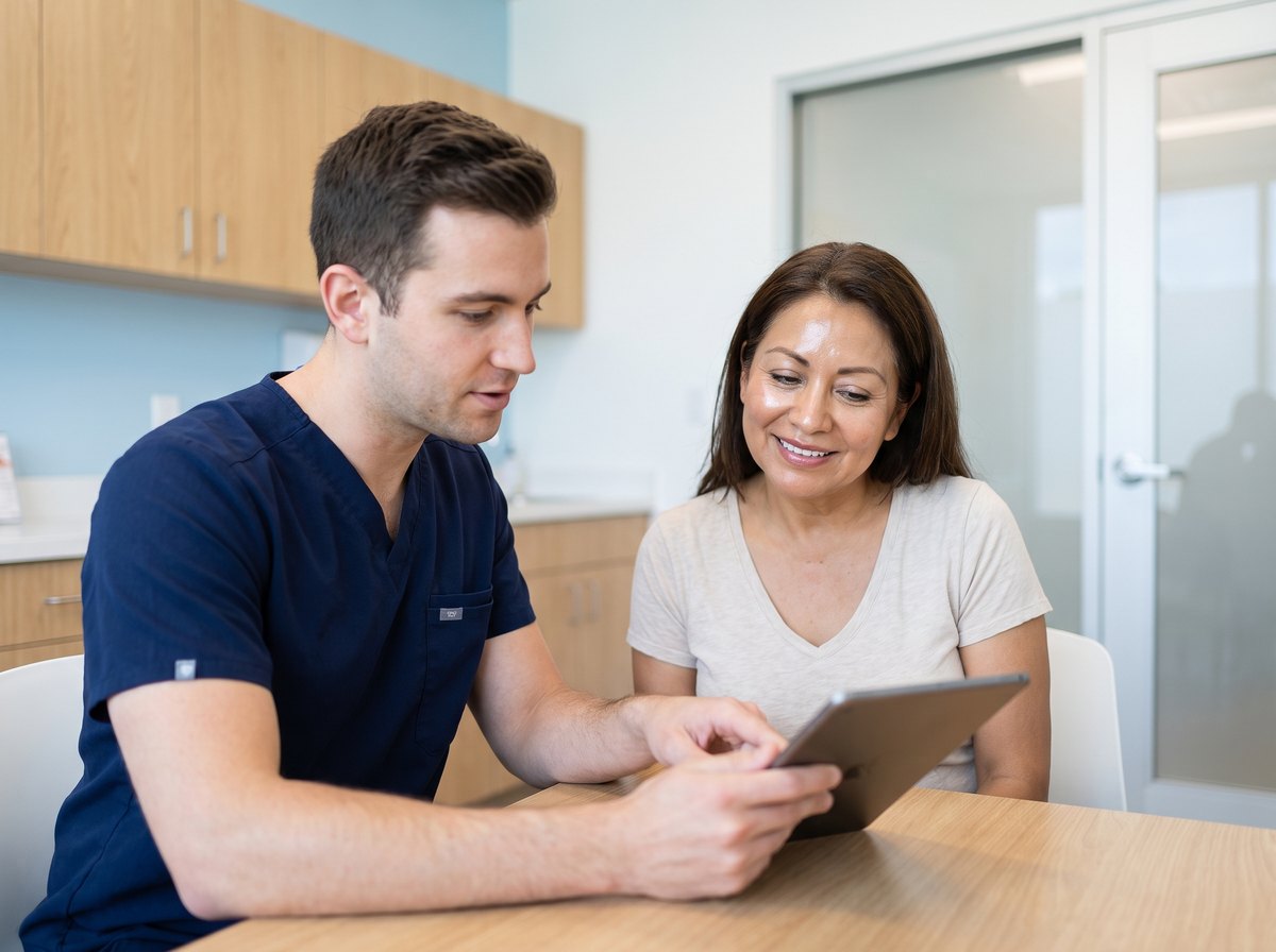 A BHRC provider reviewing joint recovery with a patient