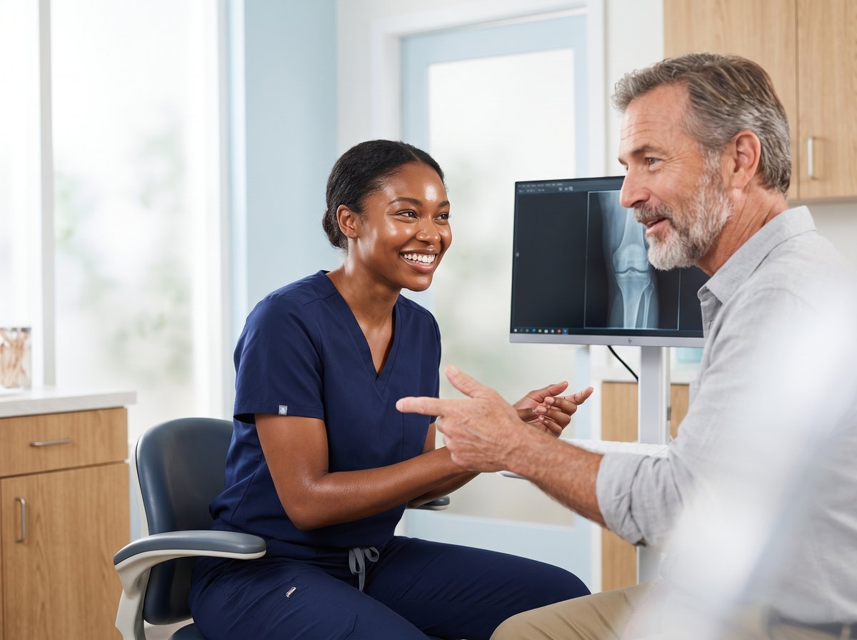 A BHRC provider assessing joint pain with a patient