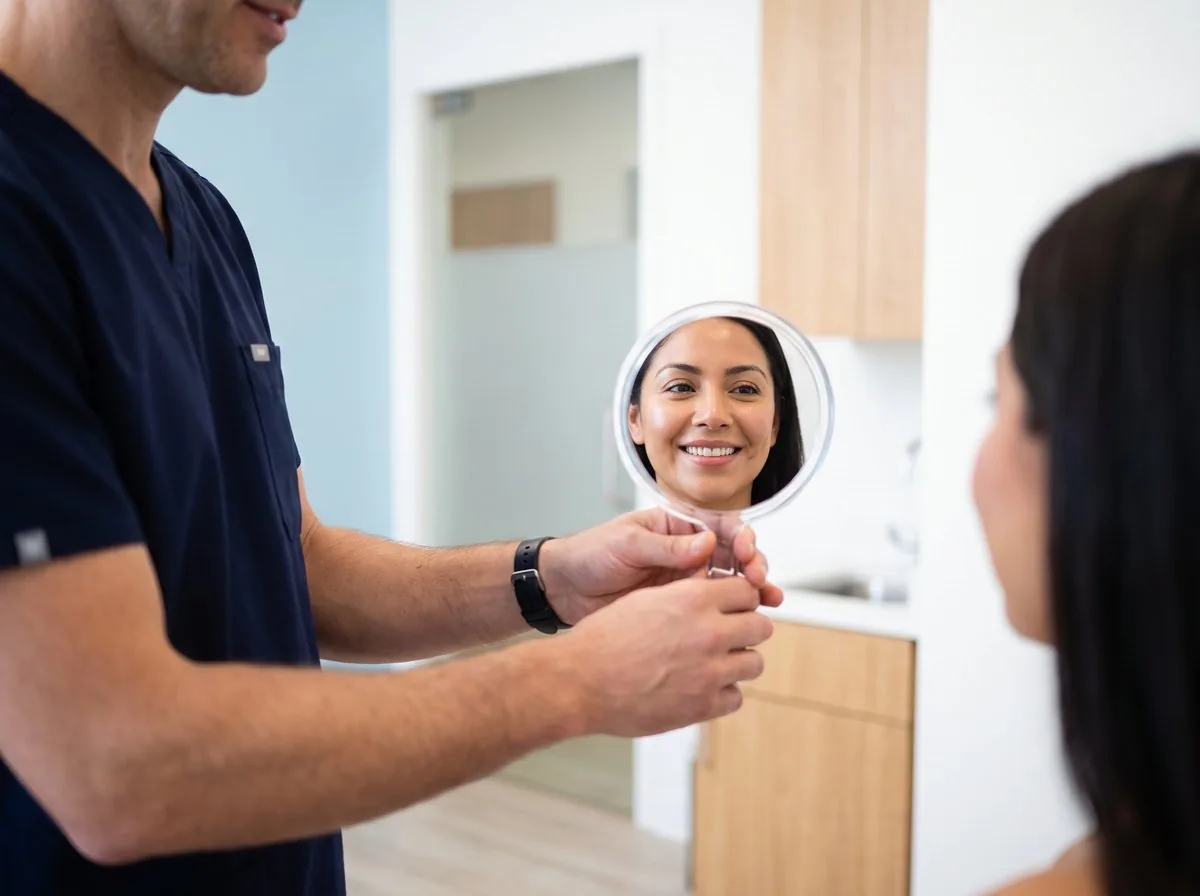 A BHRC provider reviewing filler results with a patient
