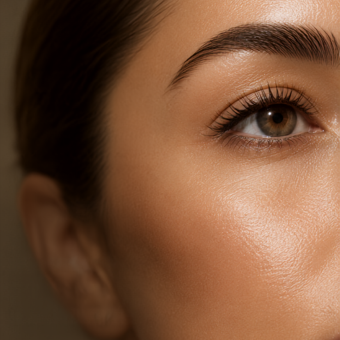 Extreme close-up of luminous, even skin texture — how KPV peptide supports clear, healthy skin, BHRC