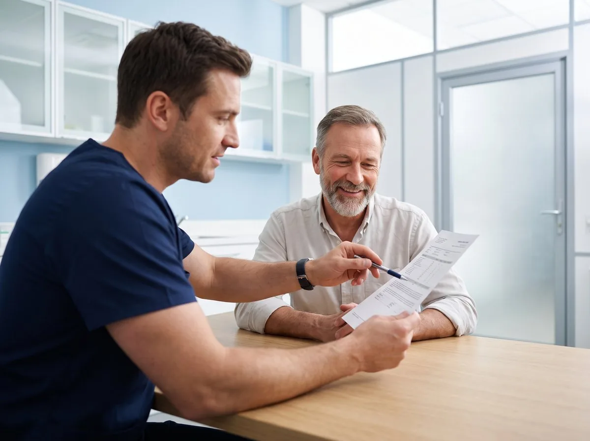 A BHRC physician reviewing test results with a patient