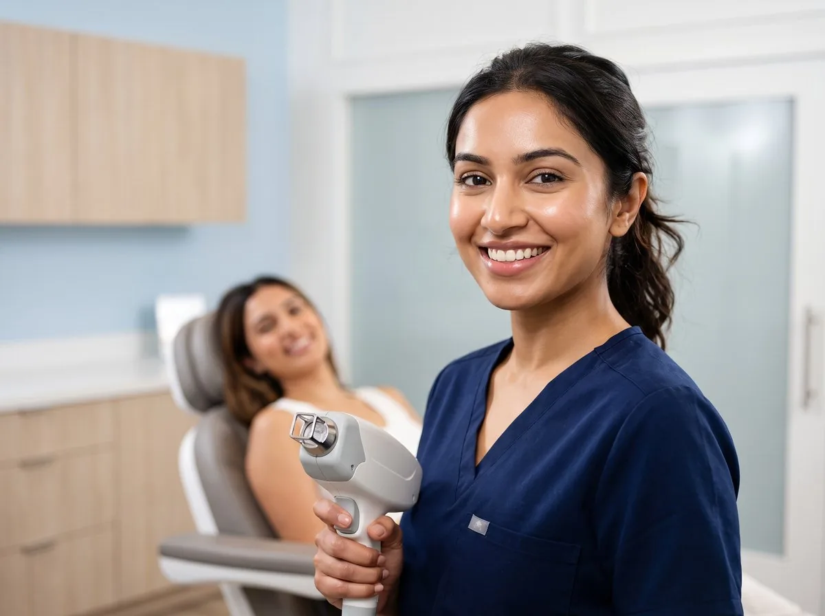 A BHRC provider preparing a laser hair removal handpiece