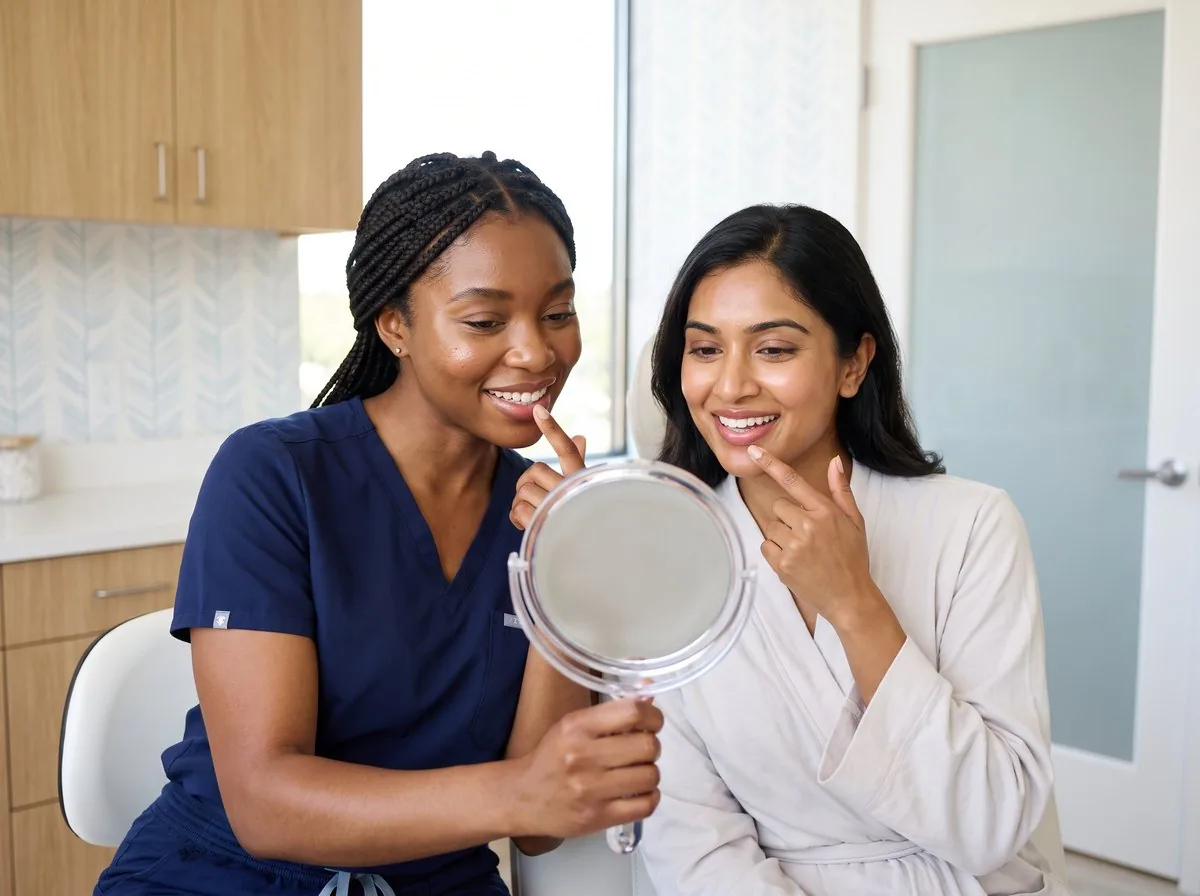 A BHRC injector discussing a lip enhancement plan with a patient