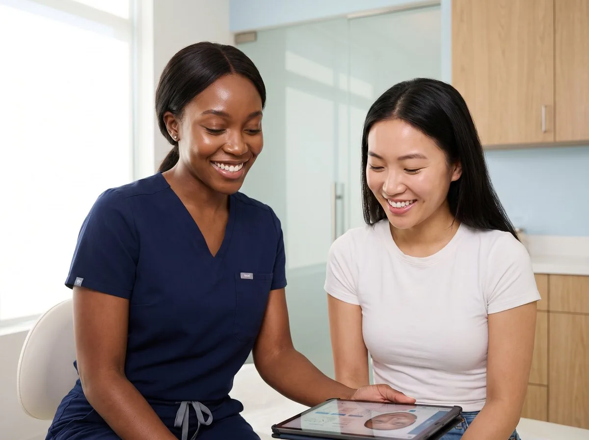 A BHRC provider discussing a Morpheus8 treatment plan with a patient