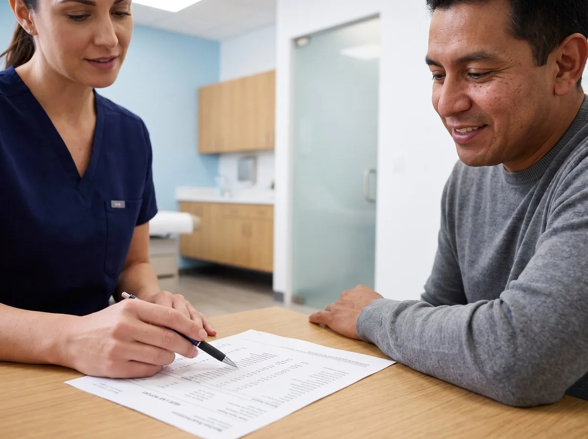 A BHRC physician reviewing lab results with a male patient