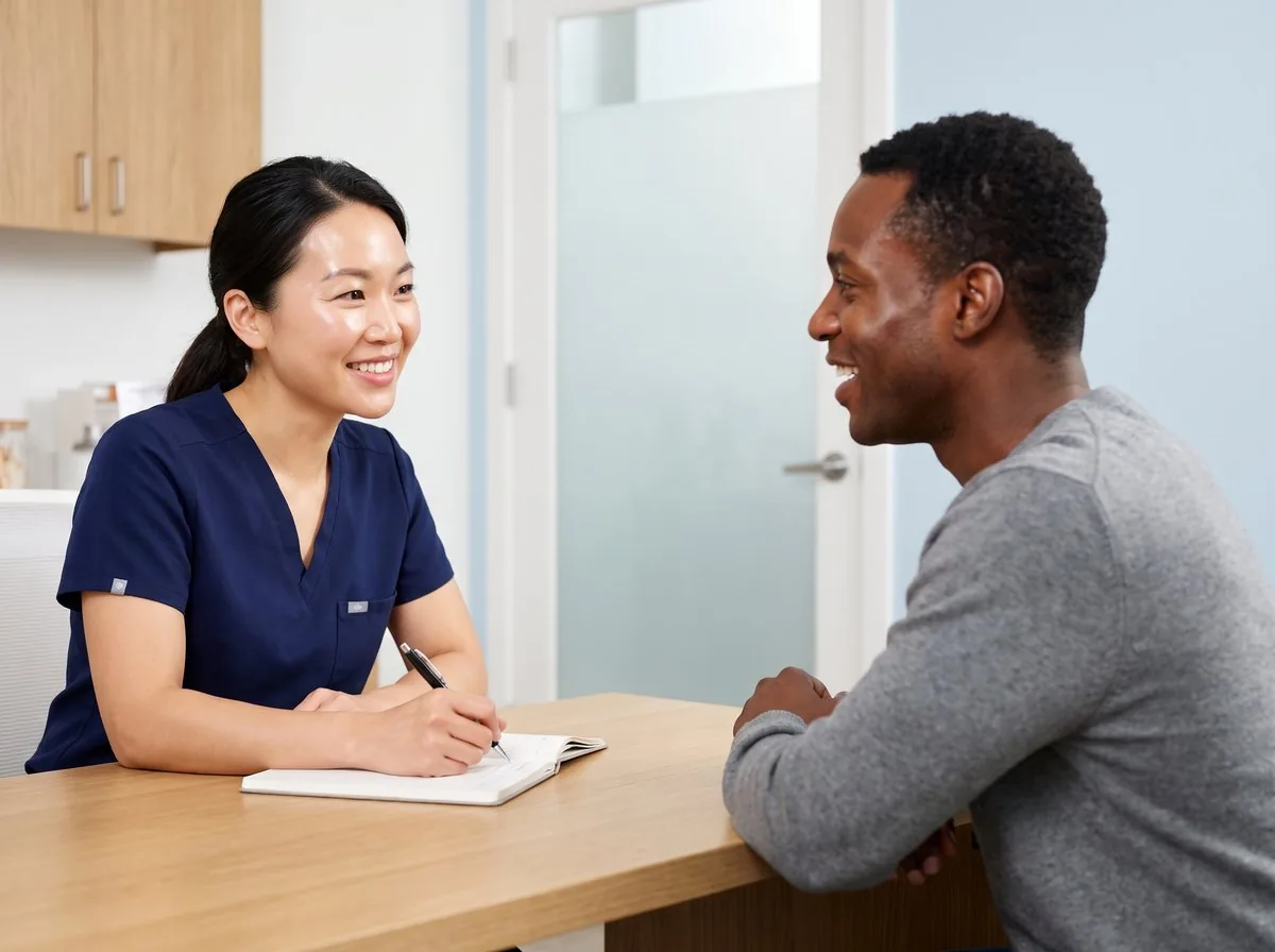 A BHRC physician consulting with a male patient