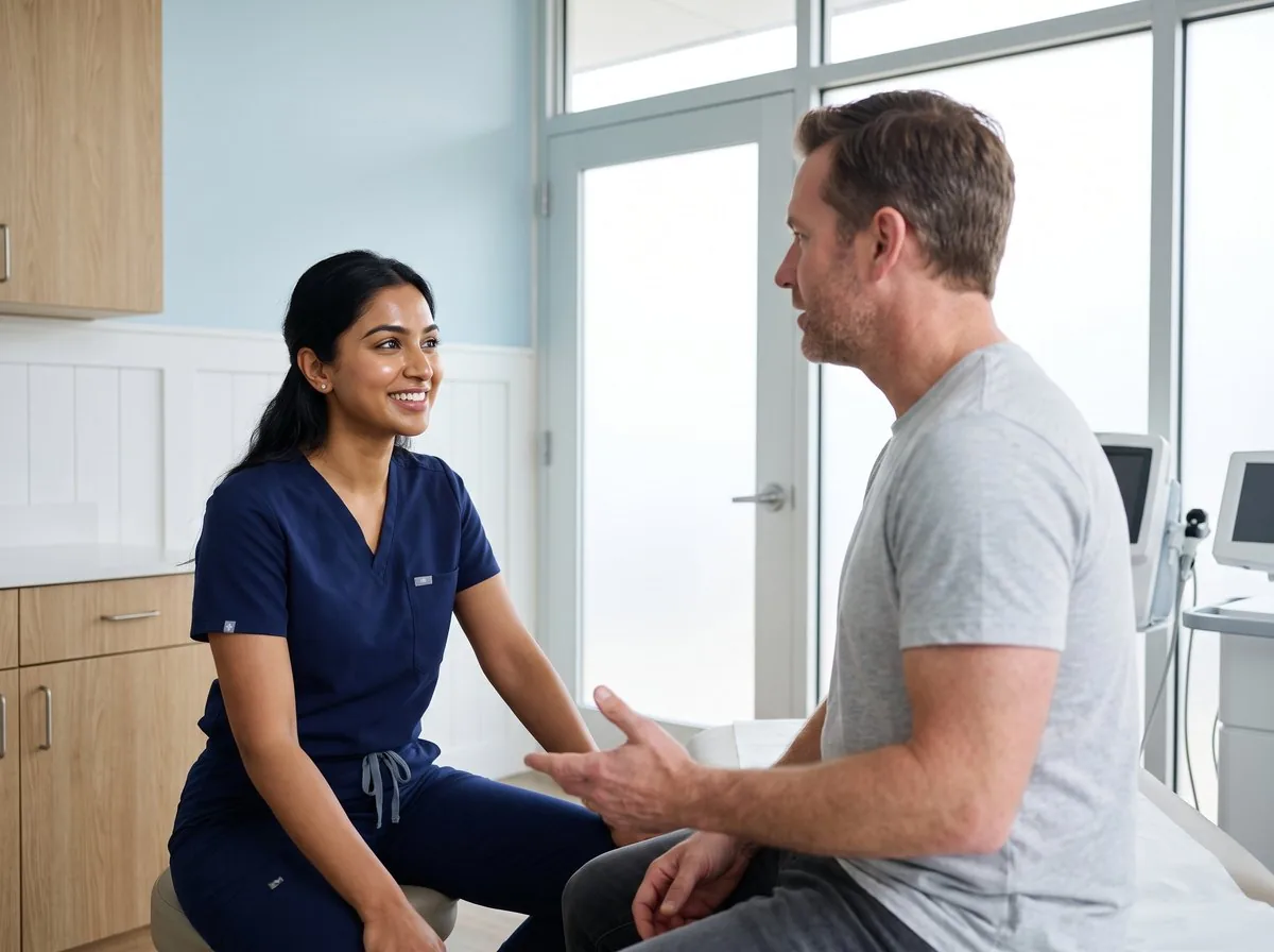 A BHRC physician consulting with a male patient