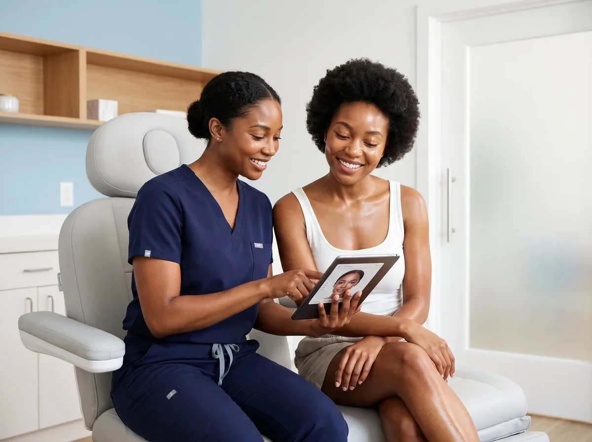 A BHRC provider discussing a microneedling treatment plan with a patient