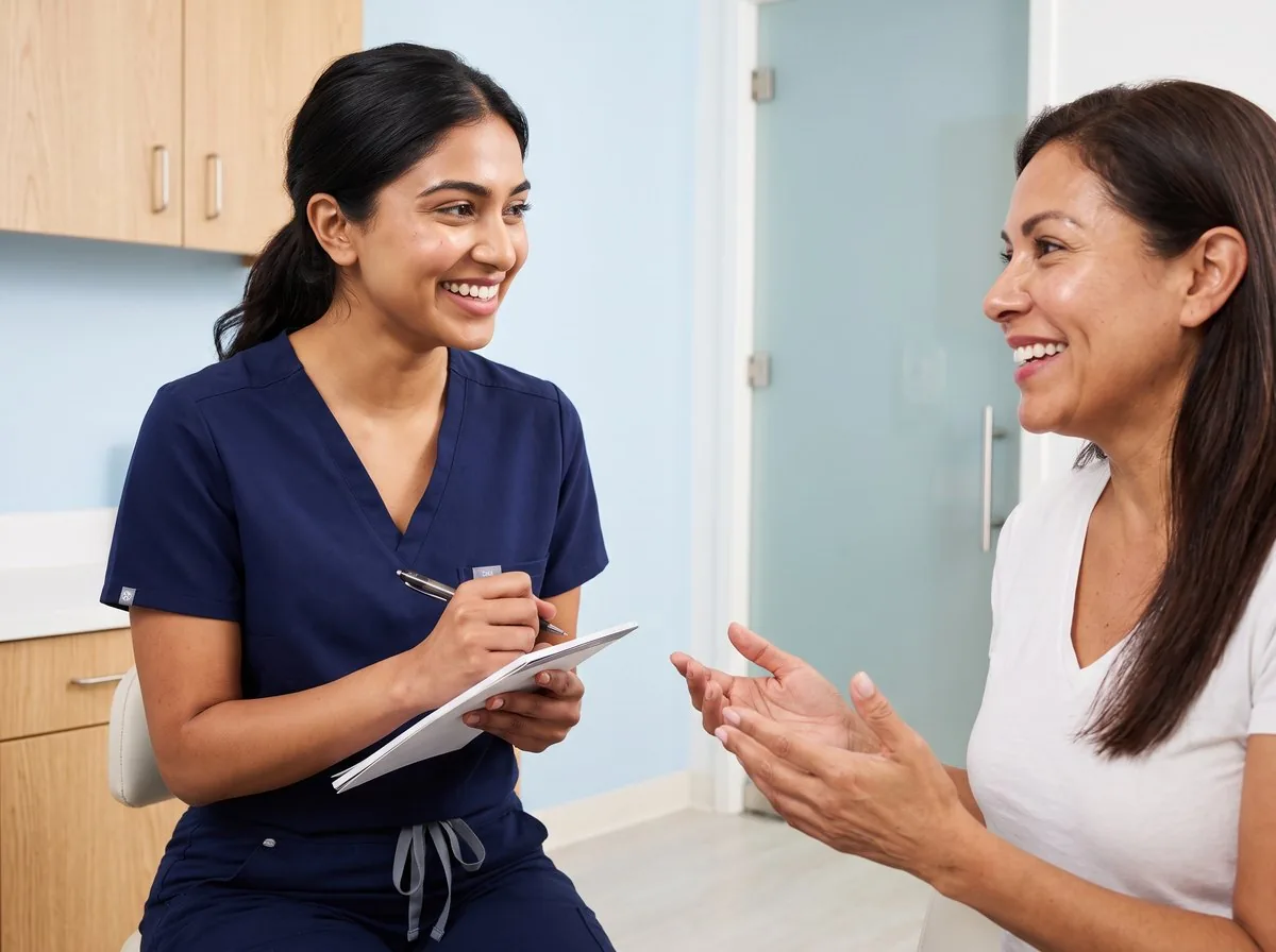 A BHRC physician discussing perimenopause with a patient