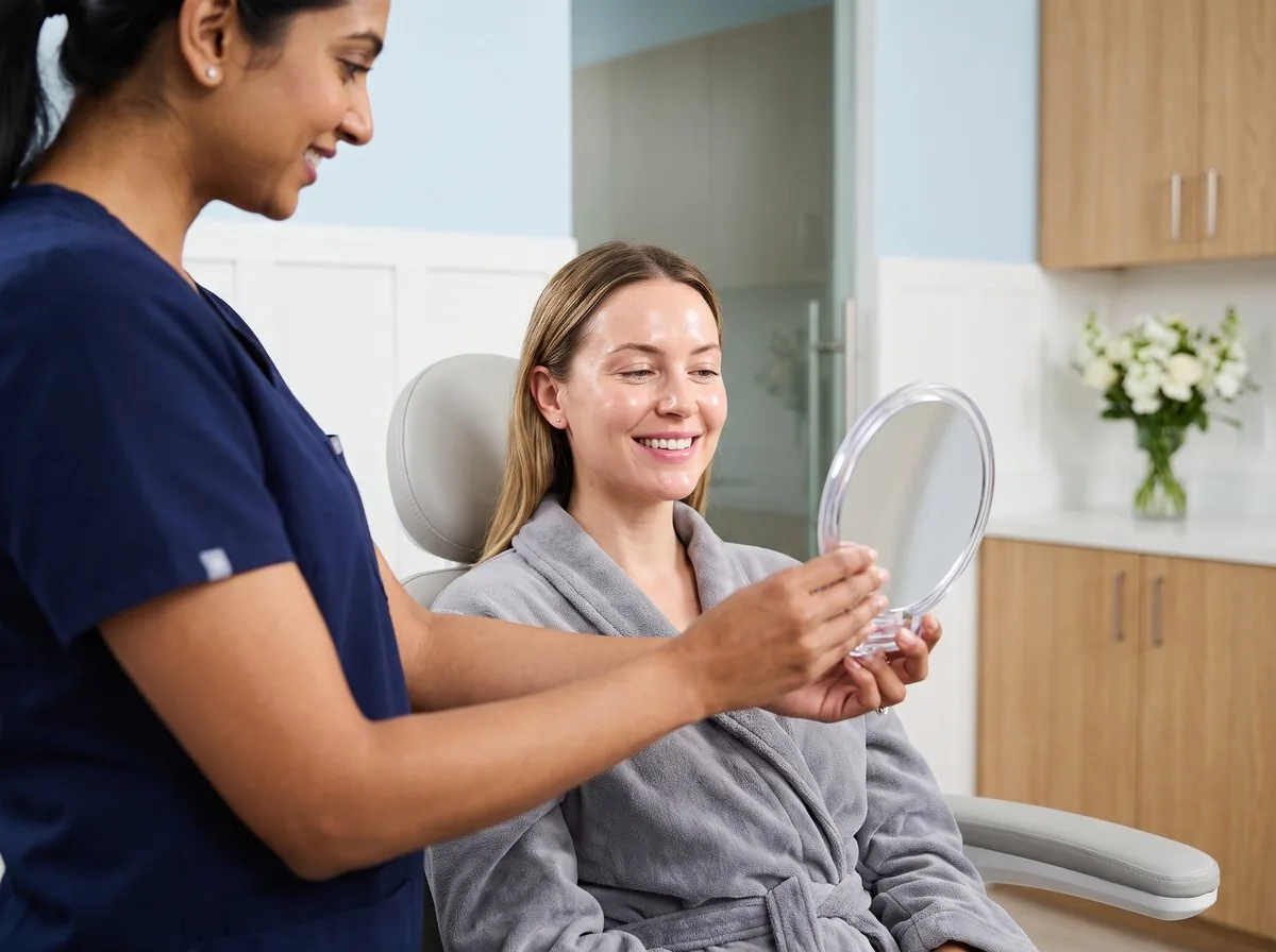 A BHRC provider reviewing filler results with a patient