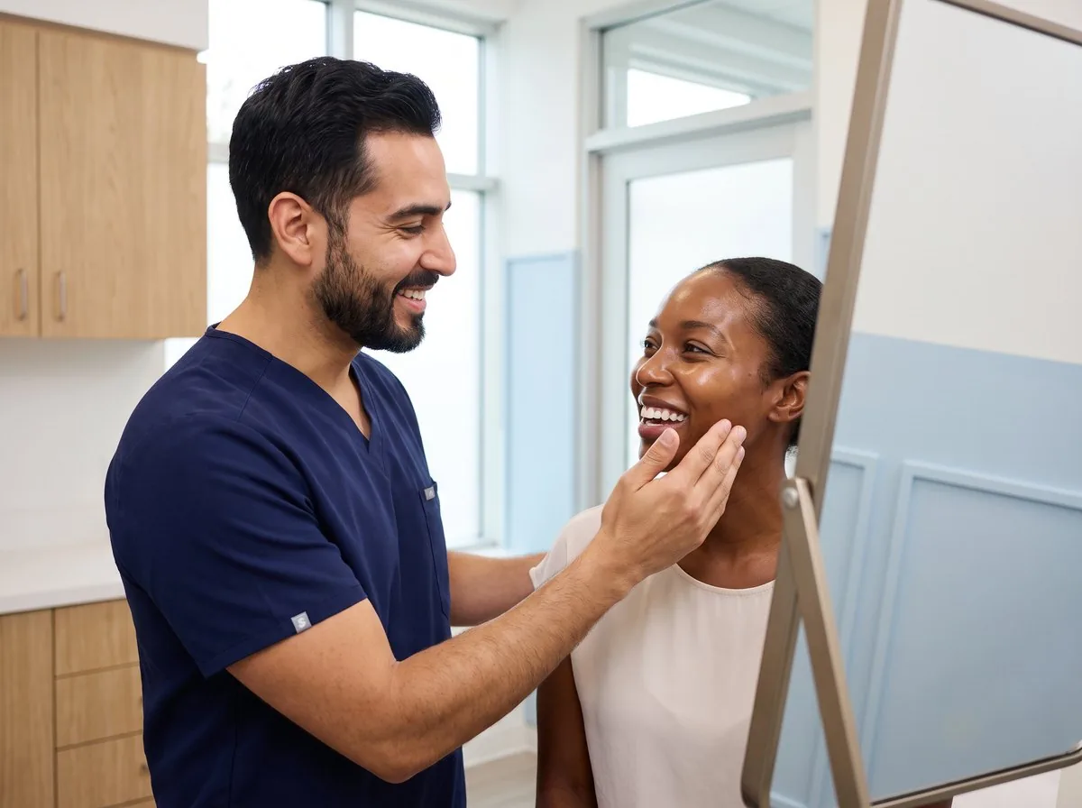 A BHRC injector discussing Restylane options with a patient