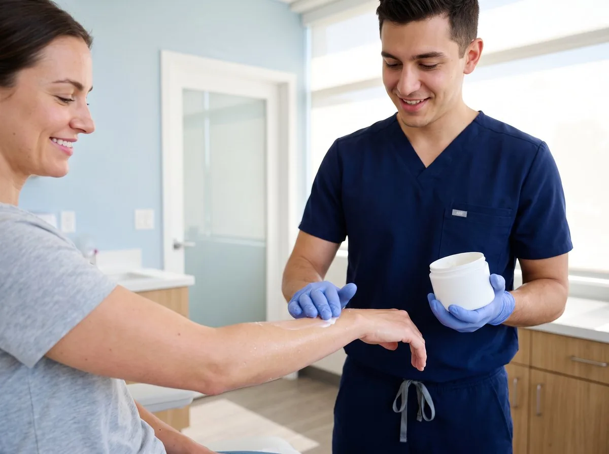 A BHRC provider applying aftercare to a treated scar