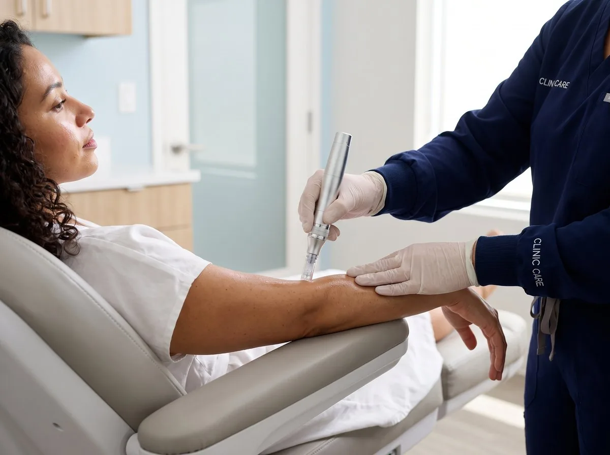 A BHRC provider treating a scar with microneedling