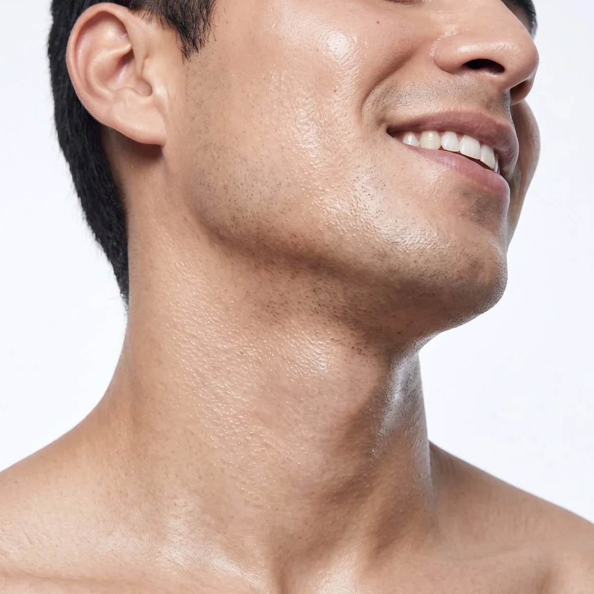 Close-up of even neck skin after texture treatment at BHRC