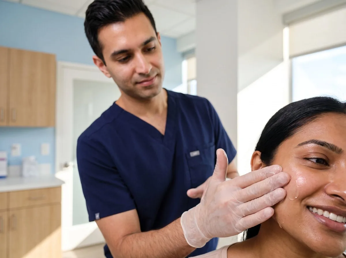 A BHRC provider applying aftercare after a skin treatment