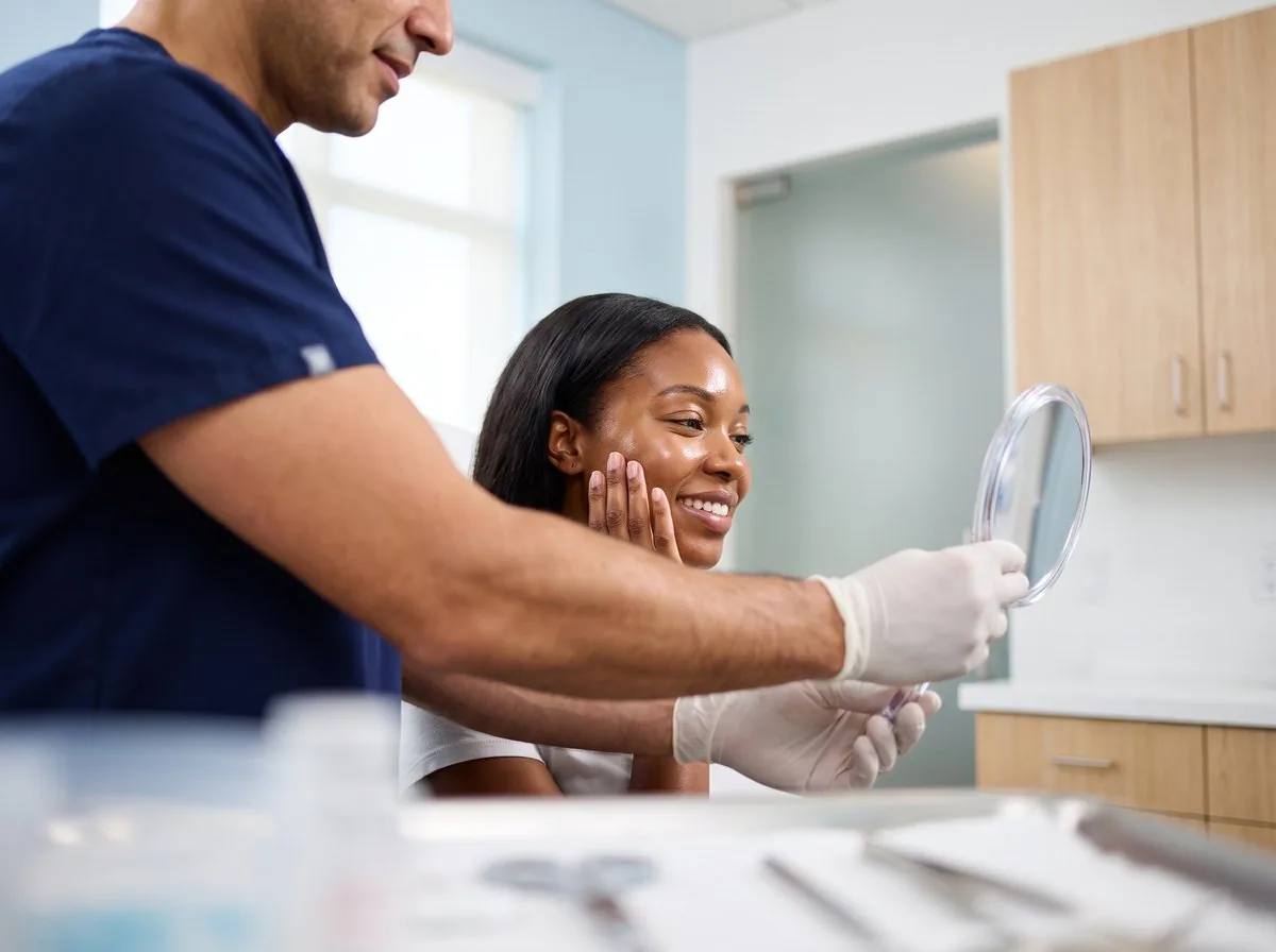 A BHRC provider reviewing Skinvive results with a patient