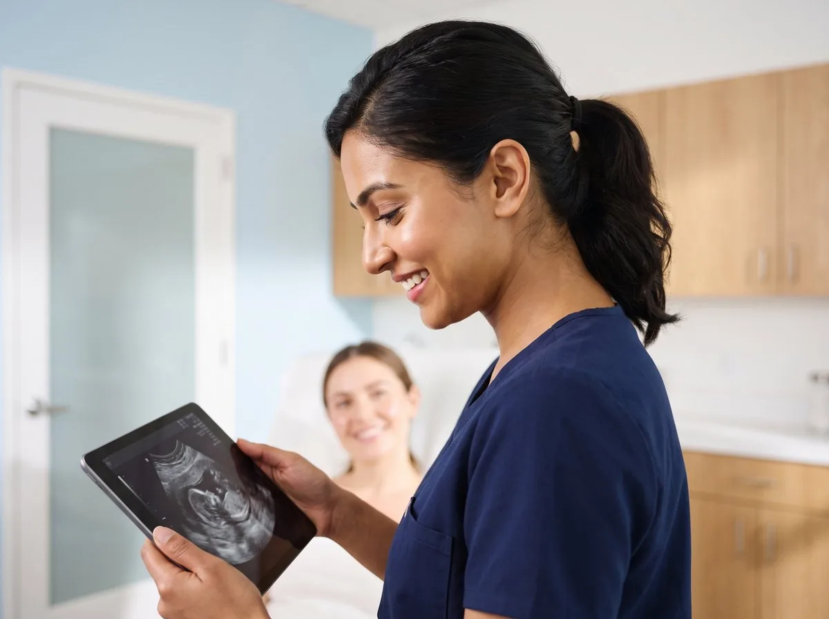 A BHRC provider reviewing ultrasound imaging