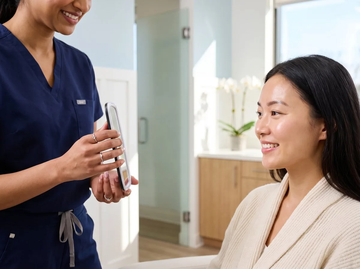 A BHRC provider reviewing filler results with a patient