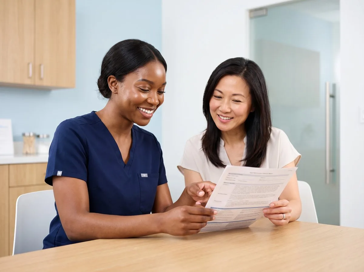 A BHRC physician reviewing blood work with a weight loss patient